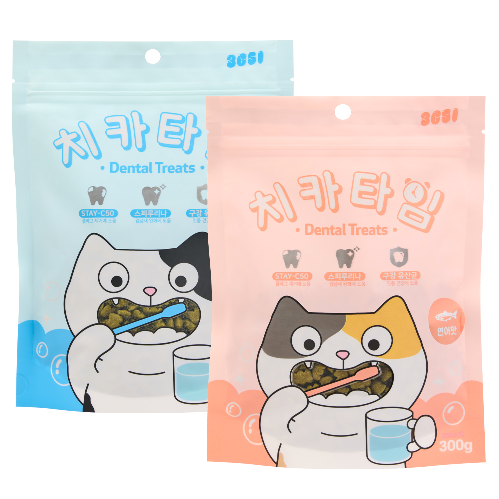 3651 치카타임 고양이 이빨과자 덴탈트릿 닭고기+연어, 300g, 2개 제품 이미지