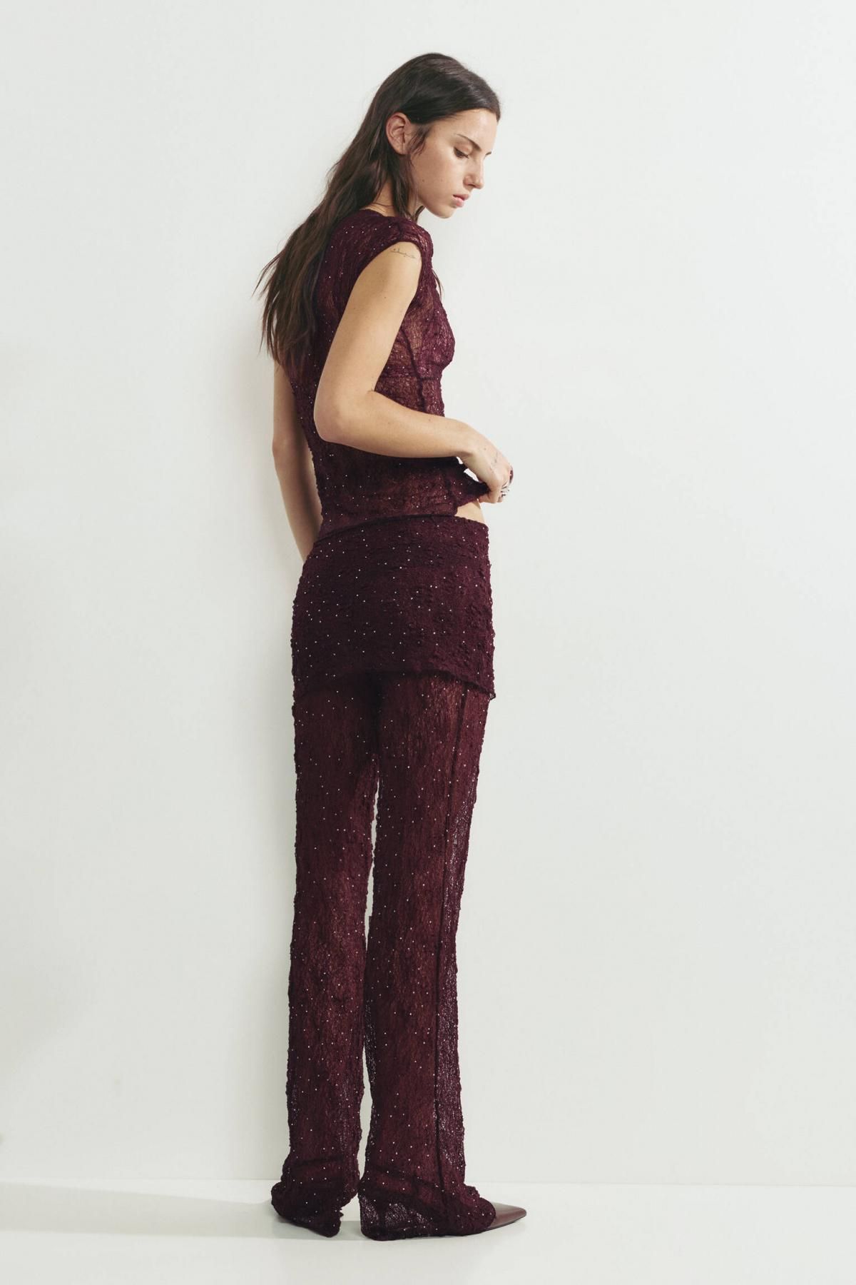 풀앤베어 글리터 레이스 턴업 플레어 팬츠 7675/412 BROWN - 상세 이미지 3