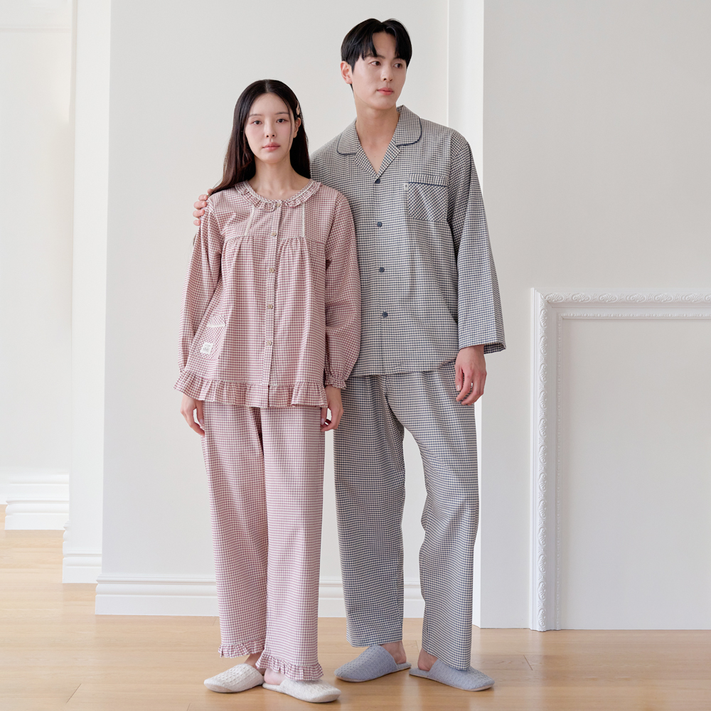 커플 잠옷 세트 여성 남성 홈웨어 M와플 M2159_6159 - 상세 이미지 3