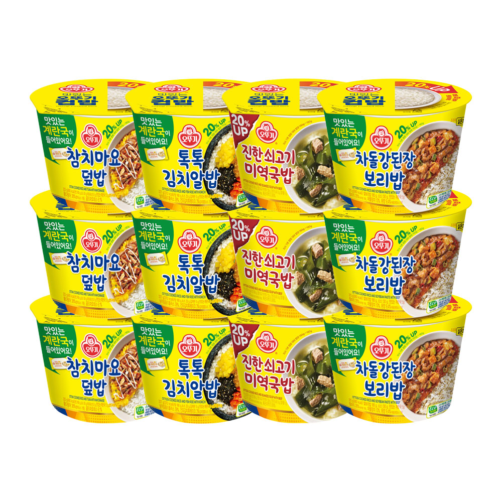 오뚜기 컵밥 참치마요덮밥 3개 + 톡톡김치알밥 3개 + 진한쇠고기미역국 3개 + 차돌된장보리밥 3개 - 상품 이미지