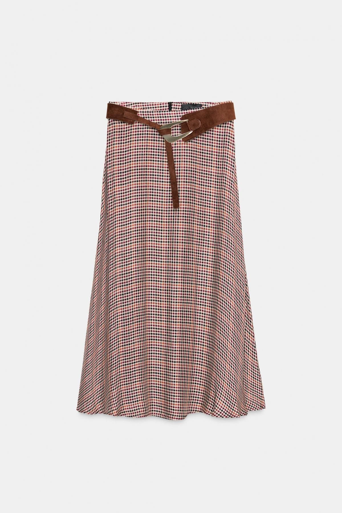 자라 트렌디 체크 벨트 미디 스커트 5029/227 BROWN / ECRU - 메인 이미지