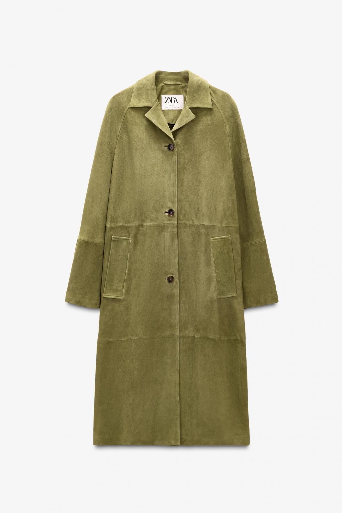 자라 프리미엄 스웨이드 레더 롱코트 한정판 0247/901 LIGHT GREEN - 상품 이미지