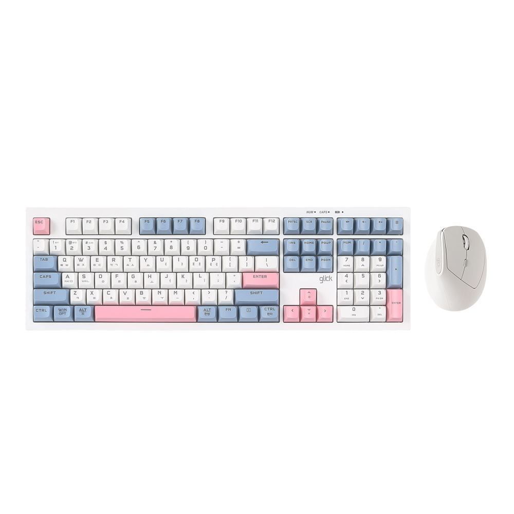 지클릭커 오피스프로 WMK600 사일런스 M RGB 무소음 무선 블루투스 108 키보드 마우스 세트 Sky Pink - 상품 이미지