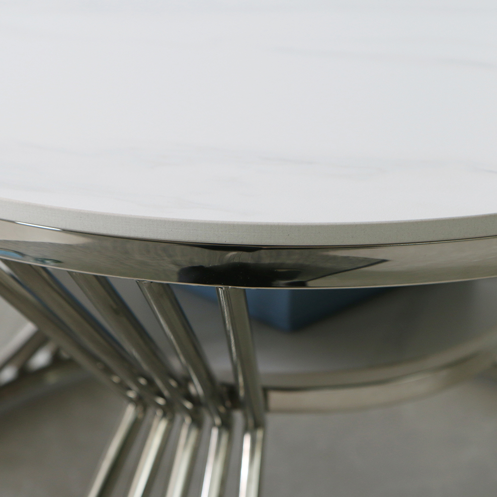 스코나 트비아 원형 듀얼 포세린 세라믹 스텐스틸 거실 소파 테이블 S