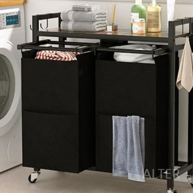 냉장고 위 수납장 그릇장 블랙 다이 김치냉장고 틈새 선반 철제 블랙 (48L)+블랙 (48L) - 상세 이미지 3