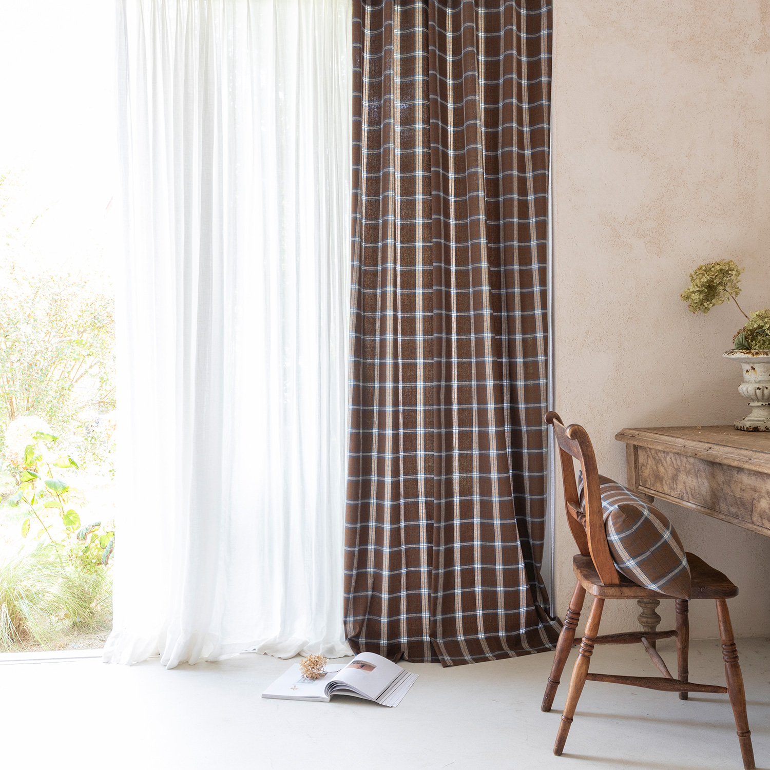 코지코튼 도톰한 겨울 방한 기모 타탄 체크커튼 웜톤3color (맞춤제작)