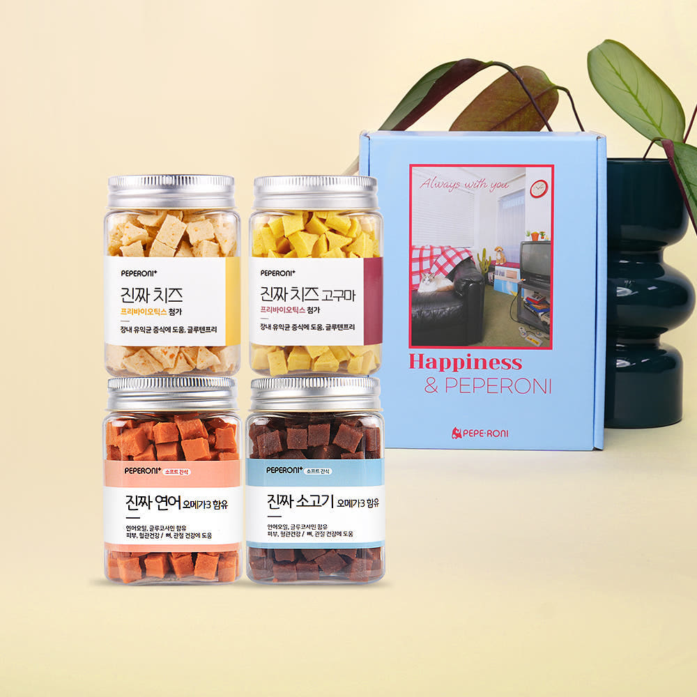 [페페로니ROOM] 강아지간식 4개 SET 연어+소고기+치즈+치즈고구마 - 상품 이미지