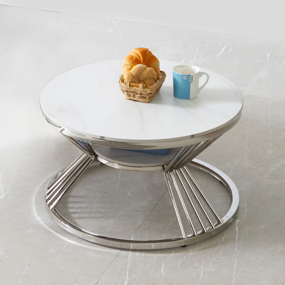 스코나 트비아 원형 듀얼 포세린 세라믹 스텐스틸 거실 소파 테이블 S