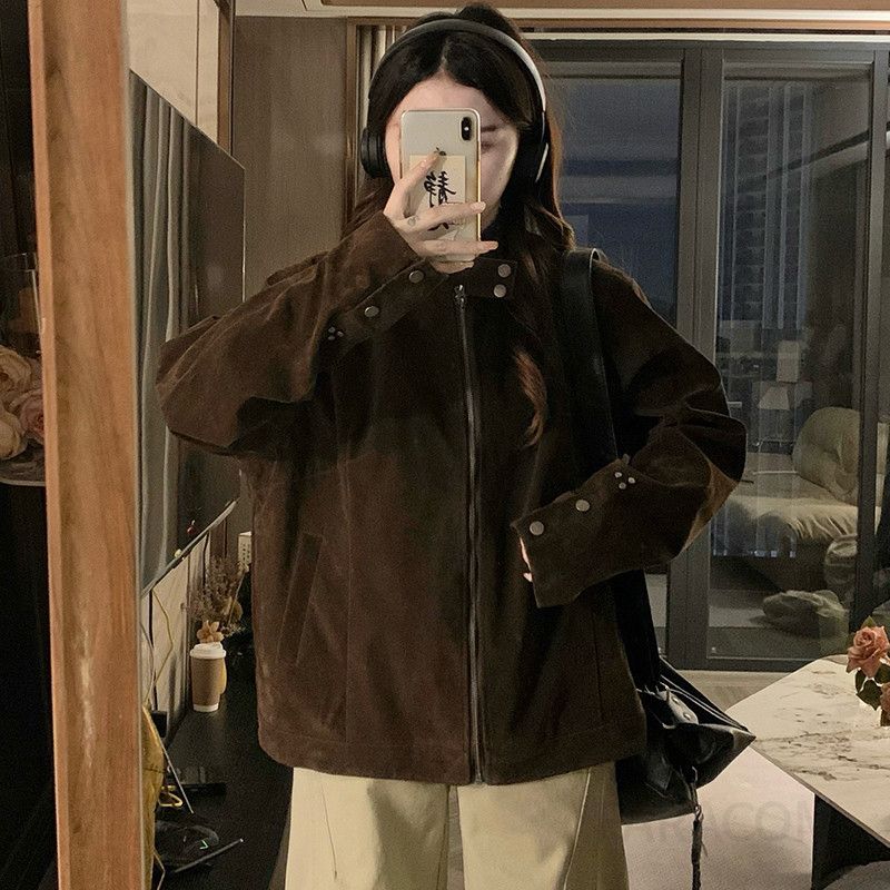여성 빅사이즈 오버핏 스탠드넥 간절기 루즈핏 데일리 아우터 숏 점퍼 자켓 봄 가을 - 메인 이미지