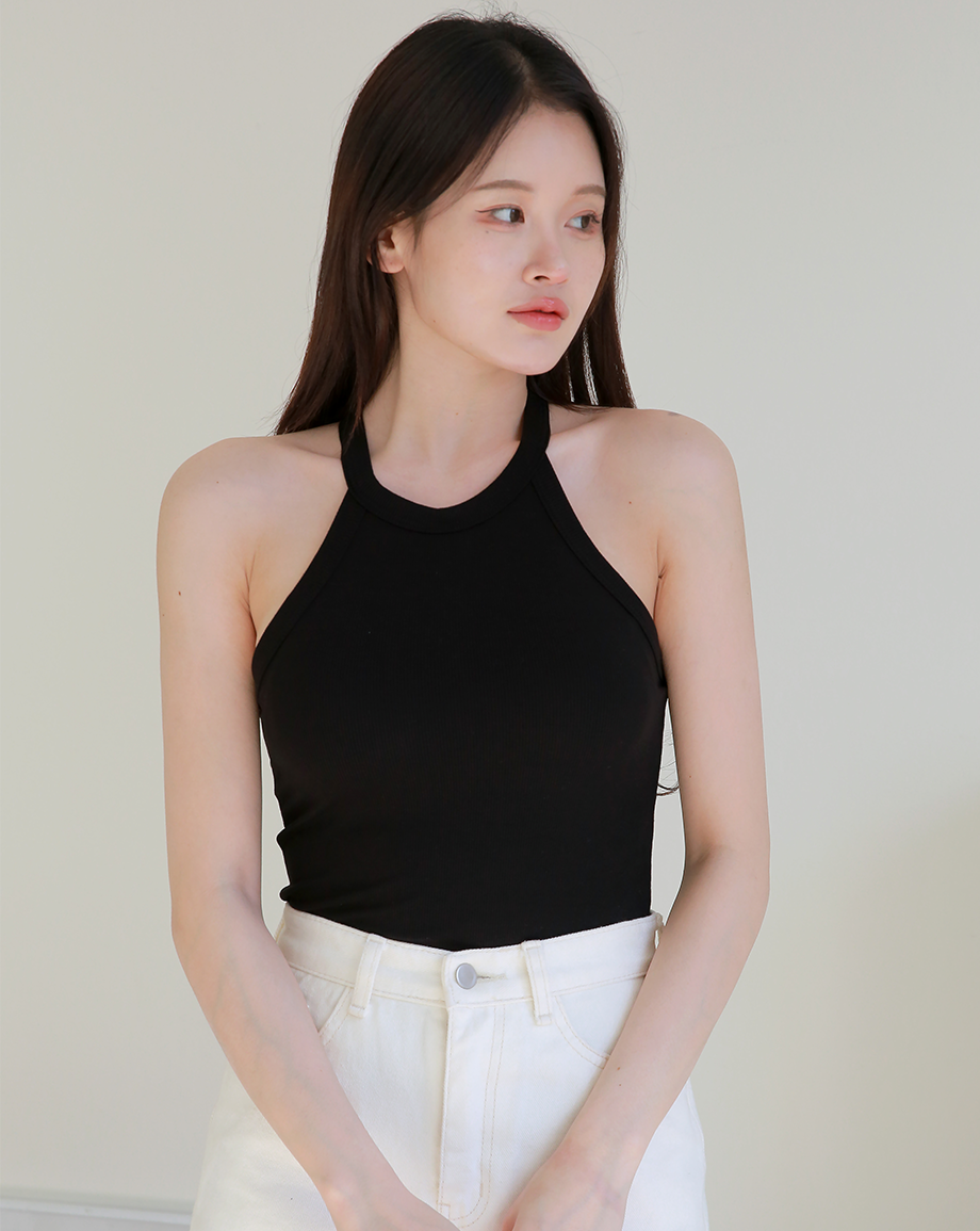 DDO 여성 홀터넥 브라탑 나시 쫀쫀 슬림핏 캡나시 패드내장 부유방커버 슬리브리스 - 상세 이미지 3