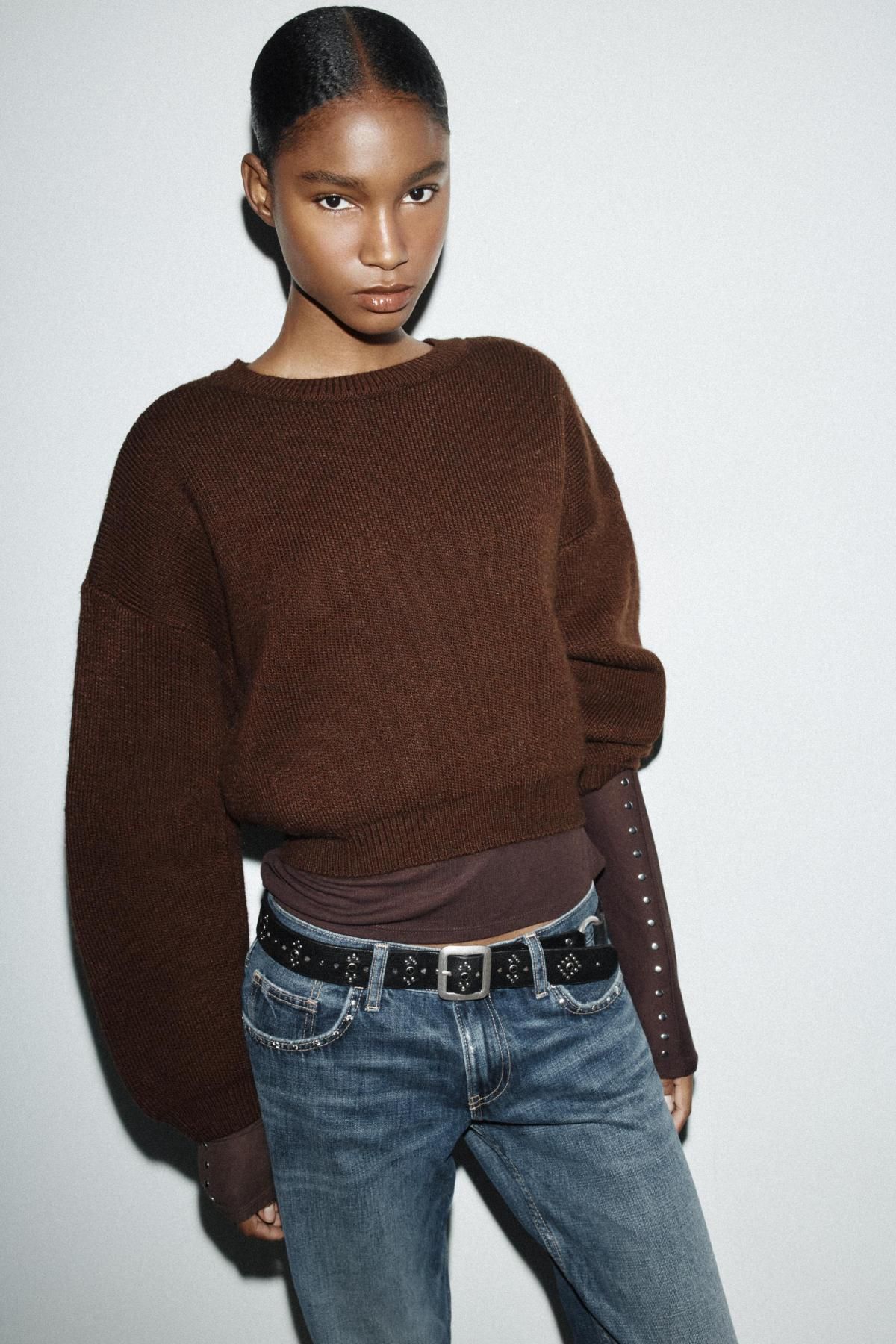 자라 데일리 라운드넥 니트 브라운 긴팔 스웨터 6236/103 BROWN - 상세 이미지 3