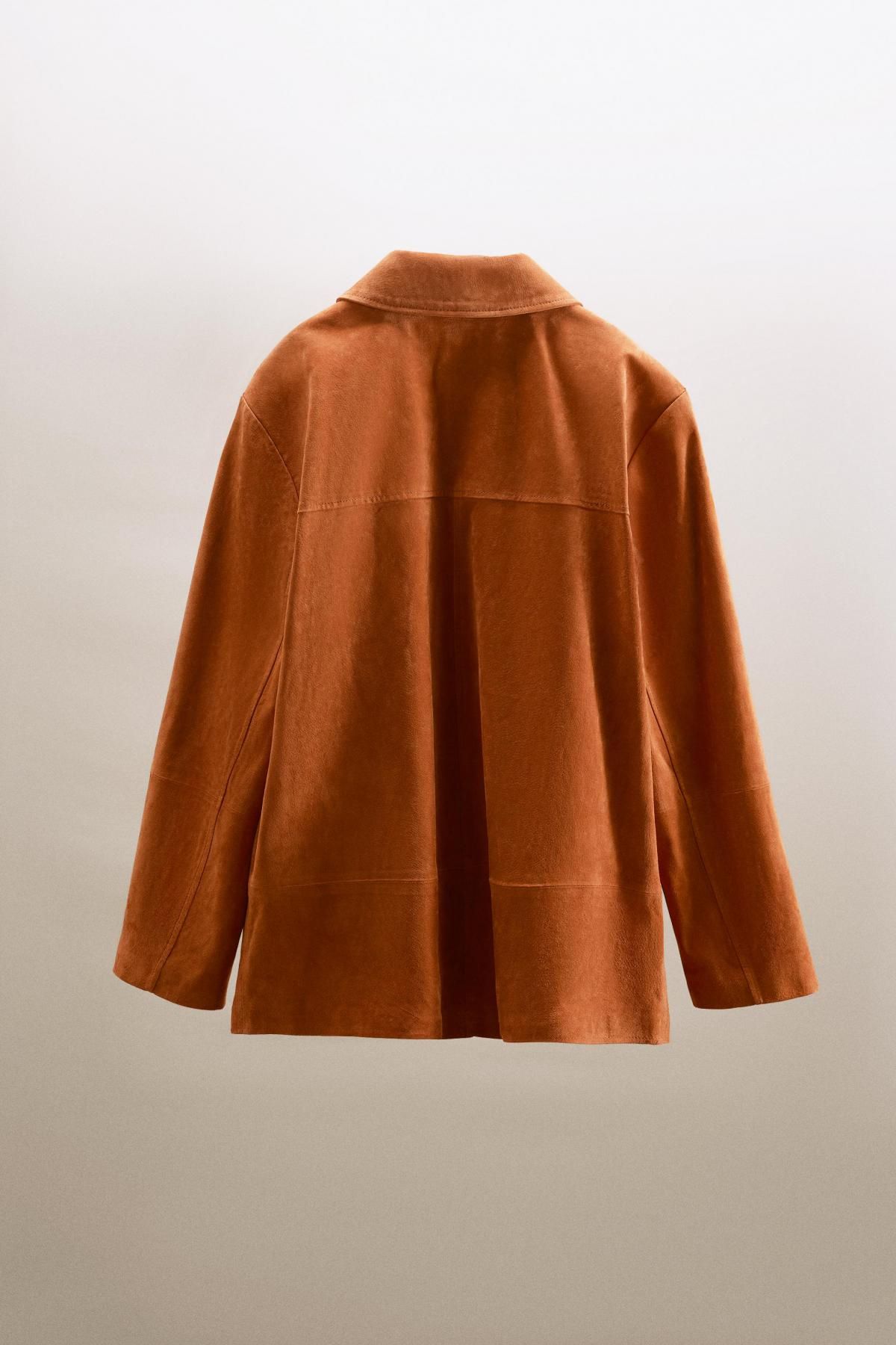 자라 프리미엄 스웨이드 레더 테일러드 재킷 4341/777 BURNT ORANGE - 상세 이미지 3
