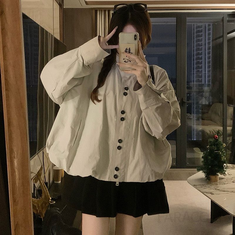여성 루즈핏 드롭숄더 버튼업 크롭 숏 자켓 트렌디 간절기 아우터 캐주얼 셔츠형 점퍼 바람막이 데일리 봄 가을 코디룩 상의 - 상세 이미지 3