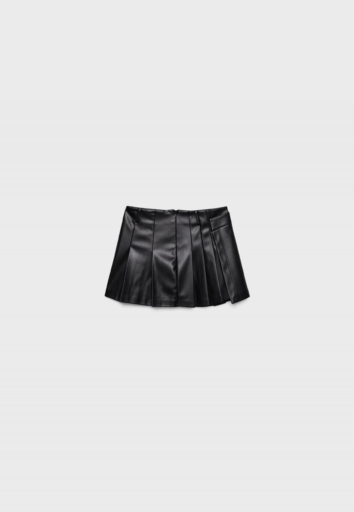 스트라디바리우스 레더 이펙트 플리츠 미니 스커트 8414/848 BLACK - 상세 이미지 2