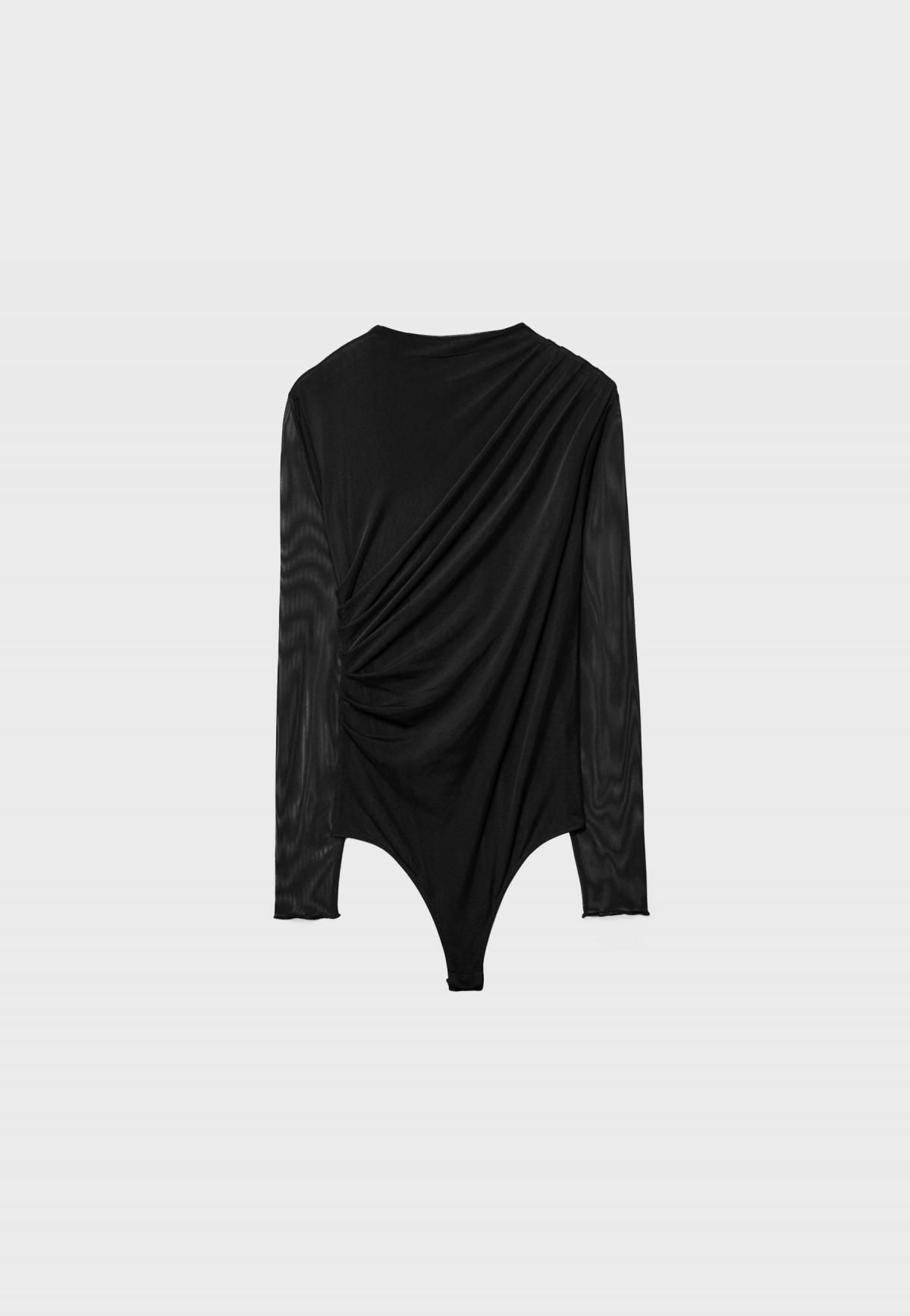 스트라디바리우스 시스루 셔링 하이넥 튤 바디수트 6692/787 BLACK - 메인 이미지