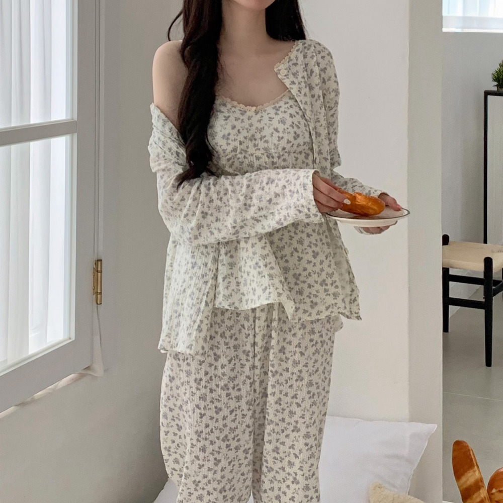 캡내장잠옷 요루면잠옷 공주파자마 순면 나시 수유 쓰리피스 홈웨어 세트 - 메인 이미지