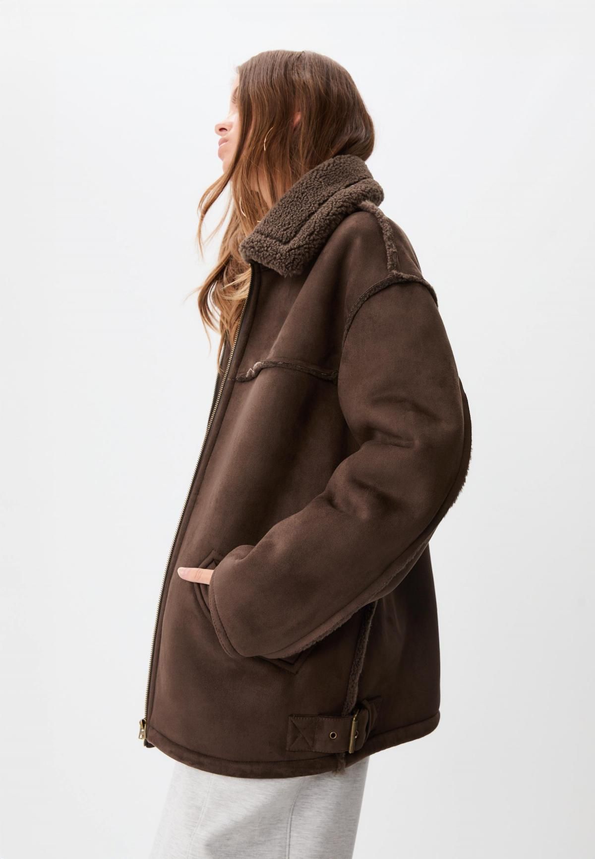 스트라디바리우스 페이크 무스탕 시어링 안감 롱 코트 브라운 8470/775 BROWN - 상세 이미지 4