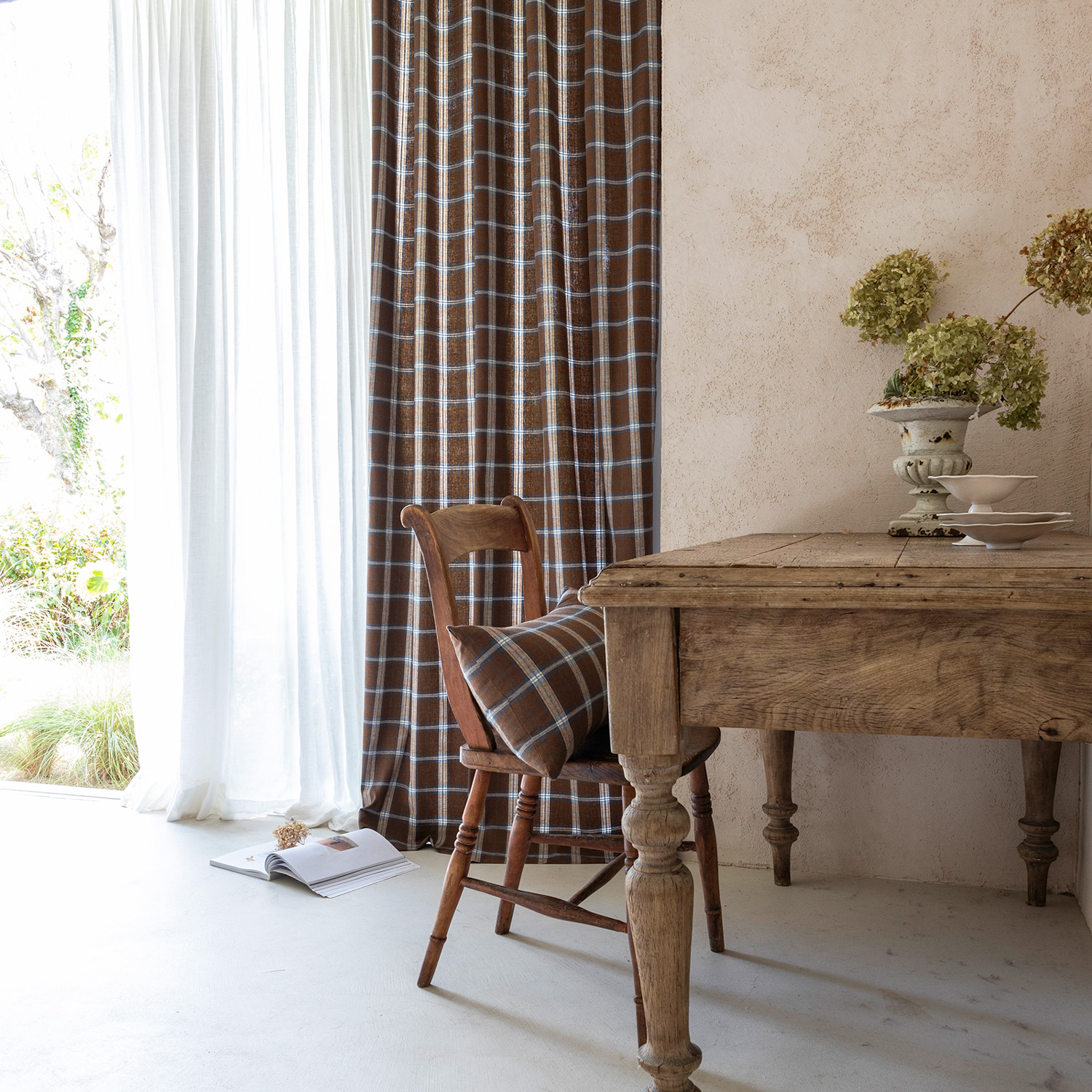 코지코튼 도톰한 겨울 방한 기모 타탄 체크커튼 웜톤3color (맞춤제작)