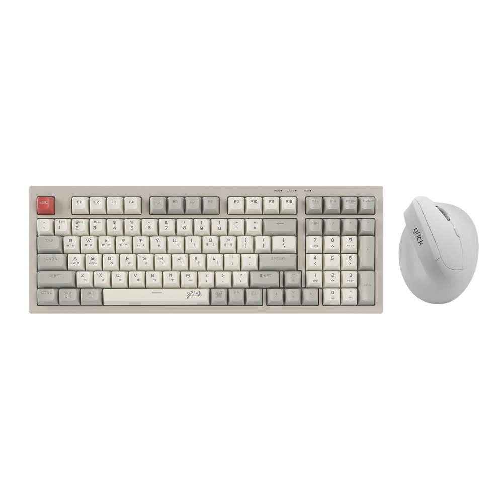 지클릭커 오피스프로 WMK700 사일런스 M 무소음 무선 블루투스 키보드 버티컬 마우스 세트 98 Retro - 상품 이미지