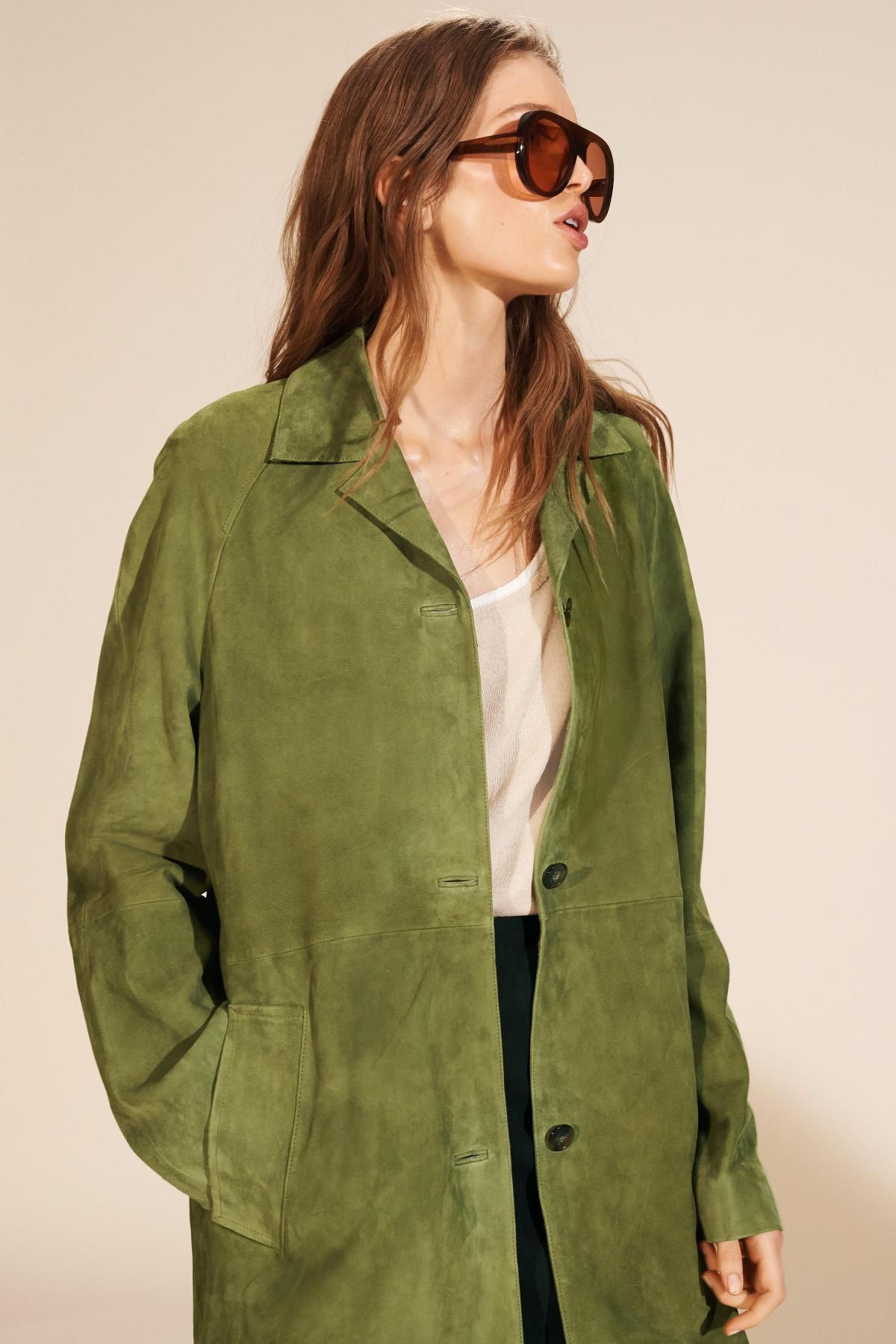 자라 프리미엄 스웨이드 레더 롱코트 한정판 0247/901 LIGHT GREEN - 상세 이미지 3