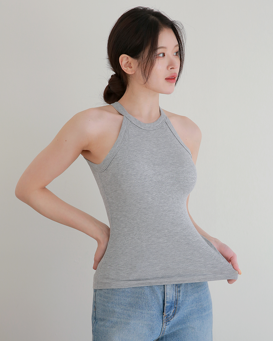 DDO 여성 홀터넥 브라탑 나시 쫀쫀 슬림핏 캡나시 패드내장 부유방커버 슬리브리스 - 메인 이미지