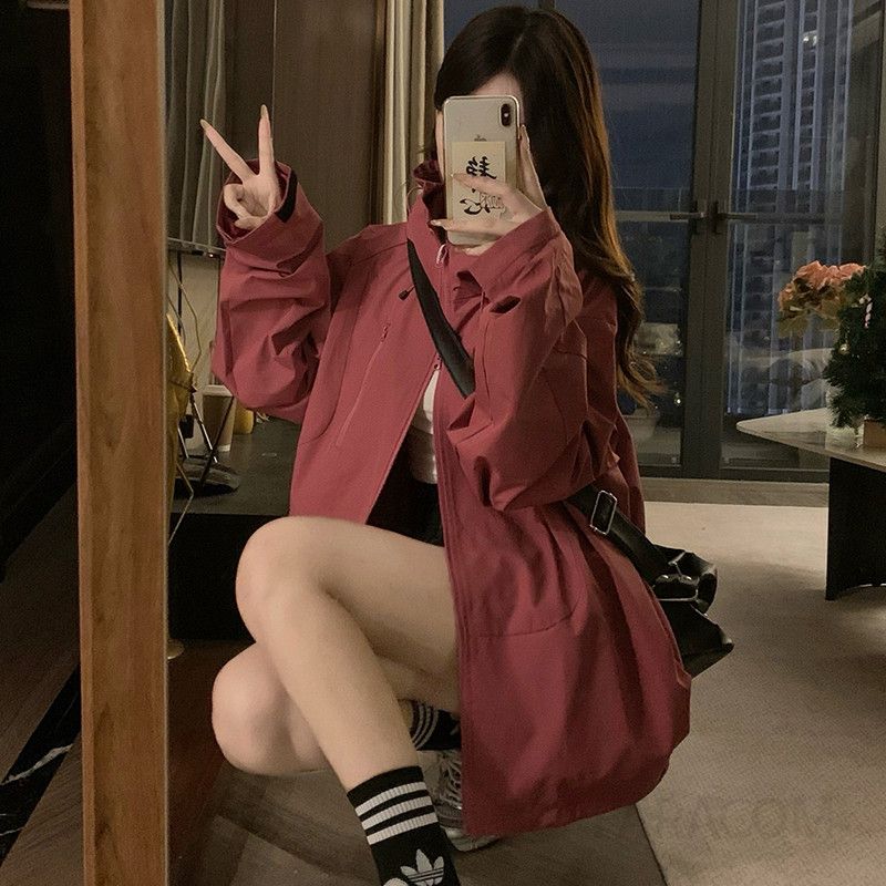 여성 빅사이즈 방수 방풍 바람막이 후드 자켓 아우터 데일리 루즈핏 간절기 점퍼 봄 가을 - 상세 이미지 5