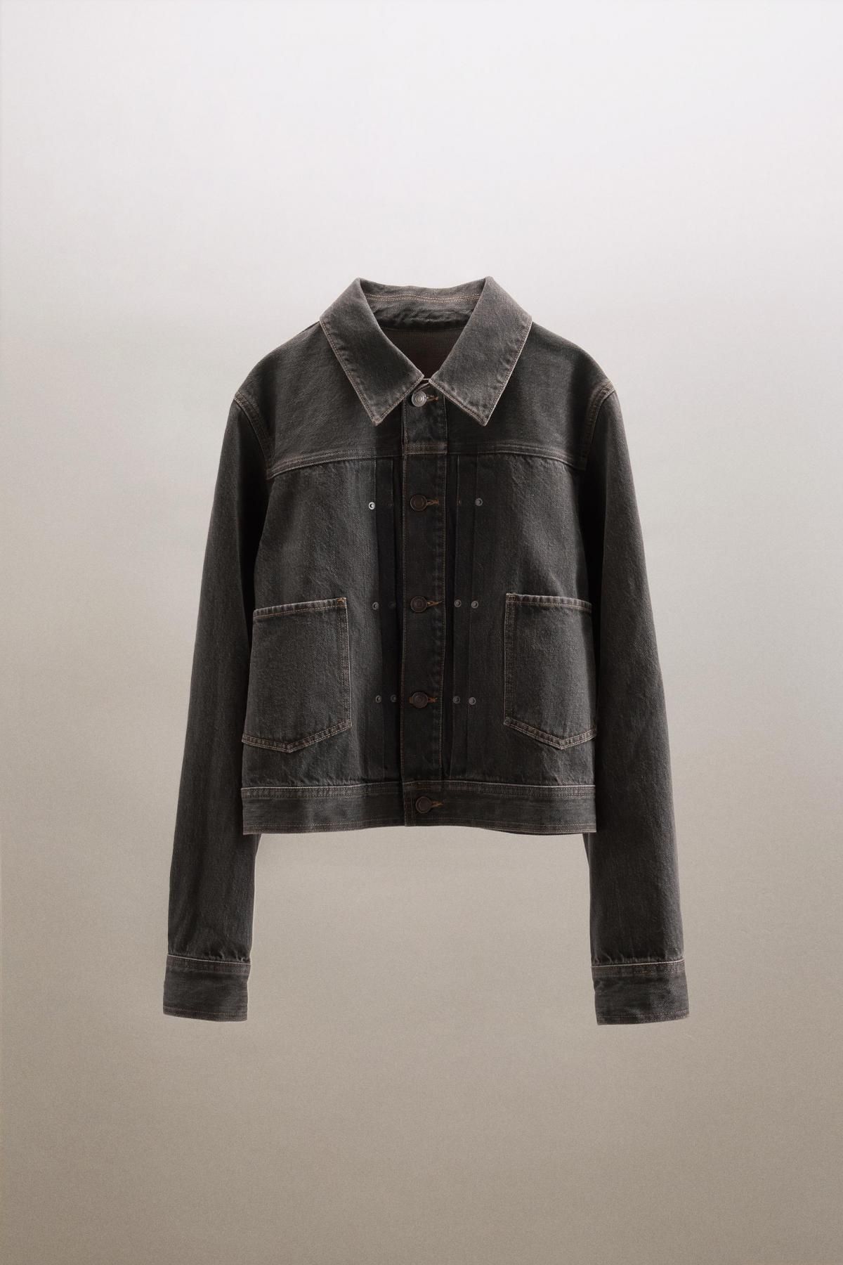 자라 플리츠 스냅버튼 크롭 데님 재킷 1300/870 DARK BROWN - 메인 이미지