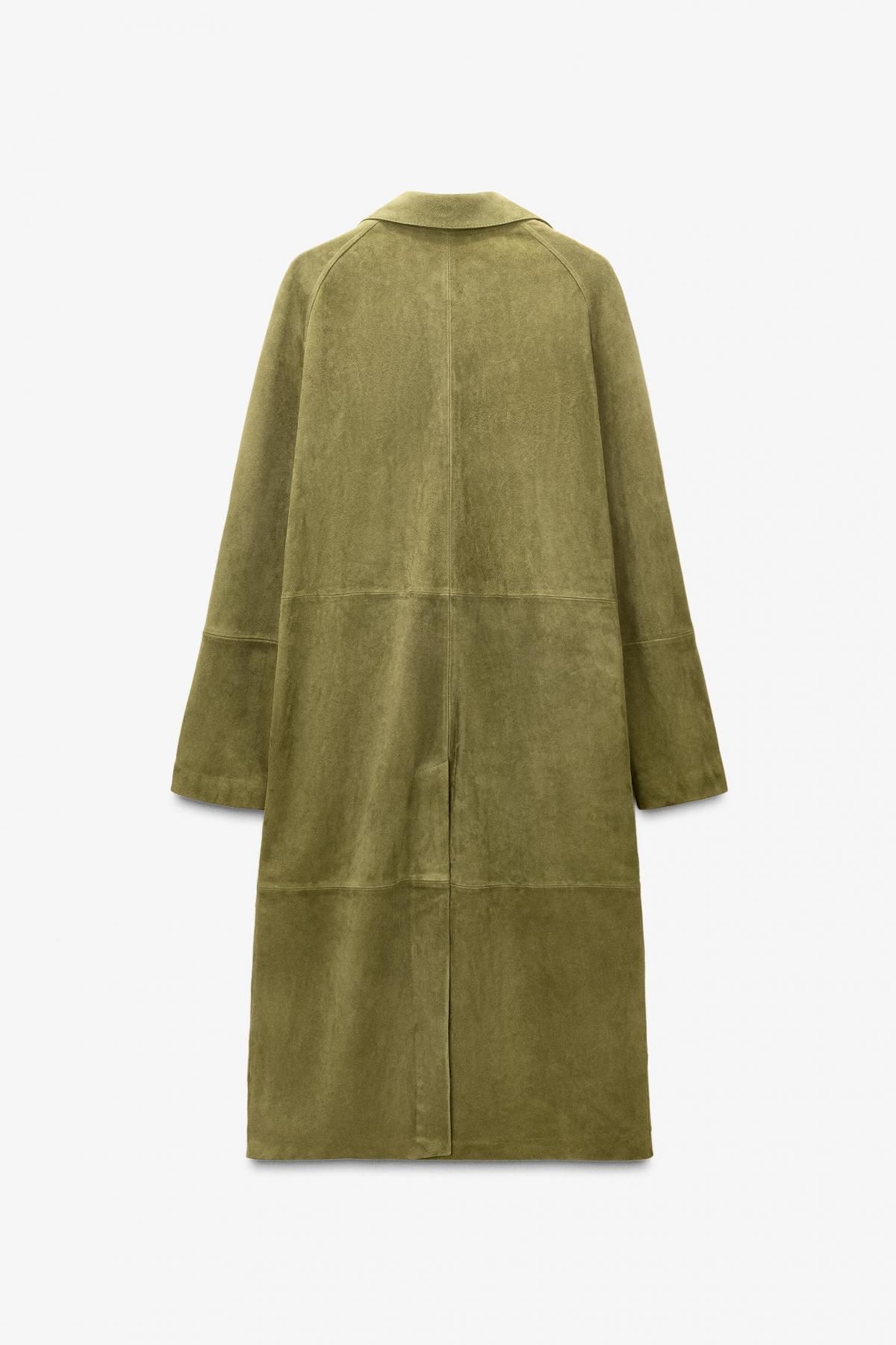 자라 프리미엄 스웨이드 레더 롱코트 한정판 0247/901 LIGHT GREEN - 상세 이미지 5