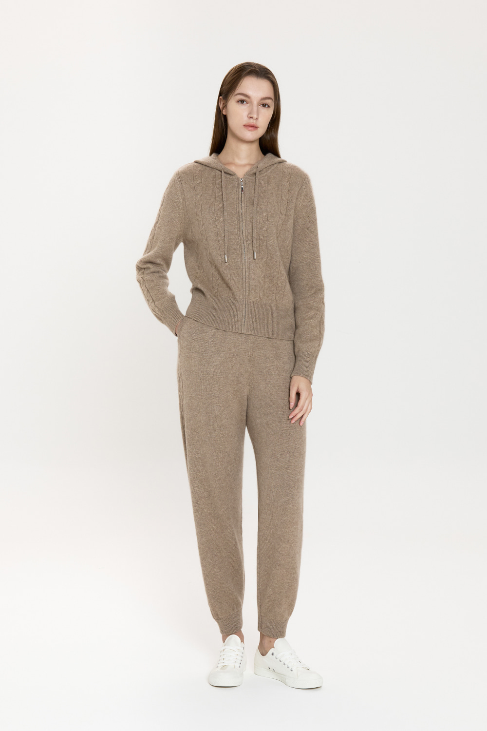 프리미엄 캐시미어 케이블조거팬츠-브라운 - 상품 이미지