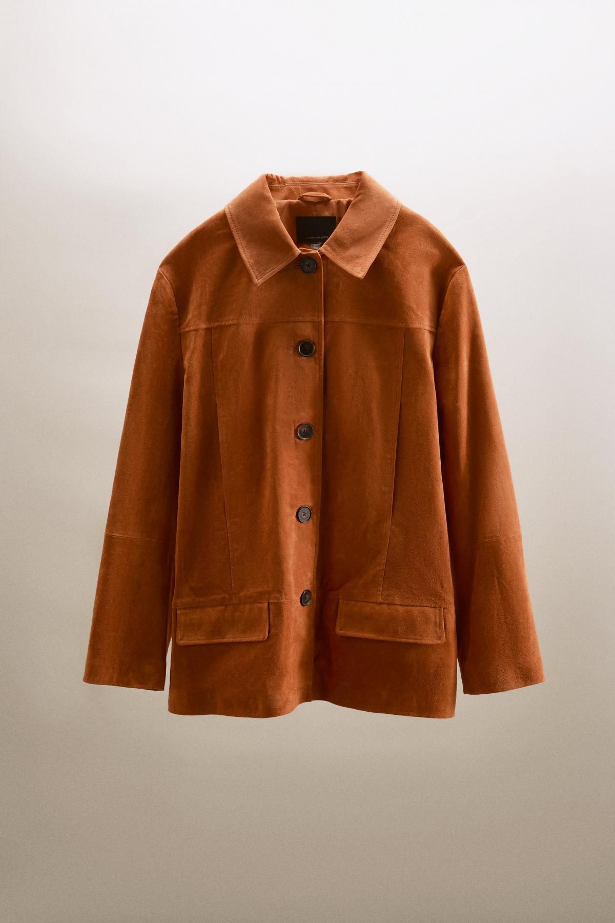 자라 프리미엄 스웨이드 레더 테일러드 재킷 4341/777 BURNT ORANGE - 메인 이미지