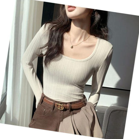 협력업체01 여성면티셔츠 여리여리 딥 U넥 긴팔 티셔츠 슬림핏 시크 이너 탑