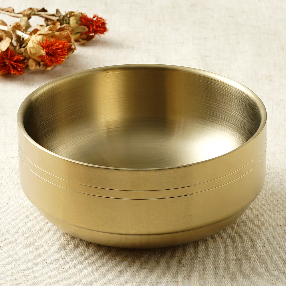 티타늄 이중 스텐 탕 면기 냉면기 갈비탕 국수 비빔밥 냉면 그릇 1개, 17cm, 골드 - 상품 이미지