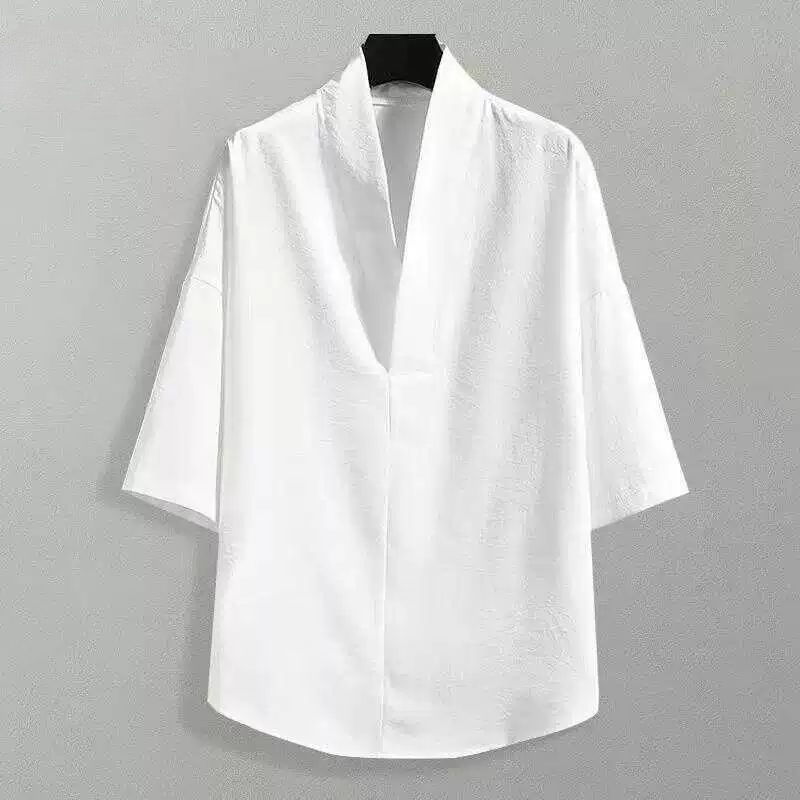 생활 반팔 린넨 계량 개량 저고리 원피스 빅사이즈 삼베옷 절복 루즈핏 중년 면마 법복 화이트 M 45~55kg - 상품 이미지