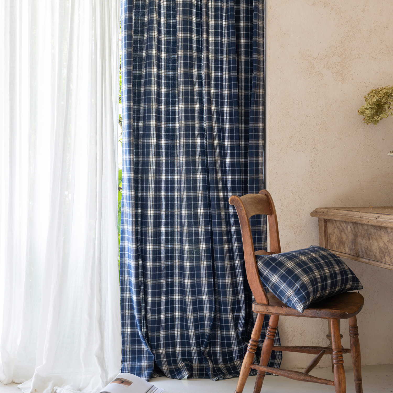 코지코튼 도톰한 겨울 방한 기모 타탄 체크커튼 웜톤3color (맞춤제작)