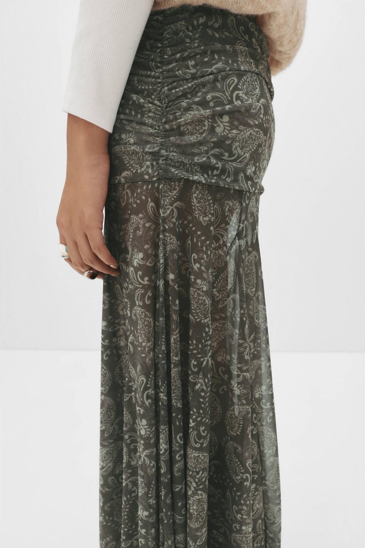 풀앤베어 보헤미안 페이즐리 미디 스커트 7400/351 DARK KHAKI - 상세 이미지 5
