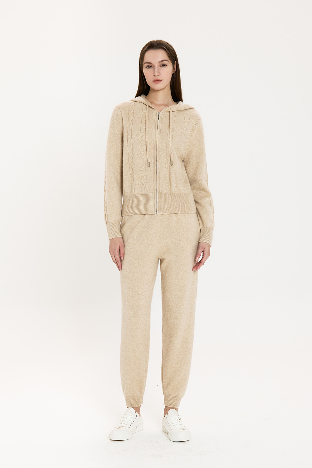 프리미엄 캐시미어 케이블조거팬츠-베이지 - 상품 이미지