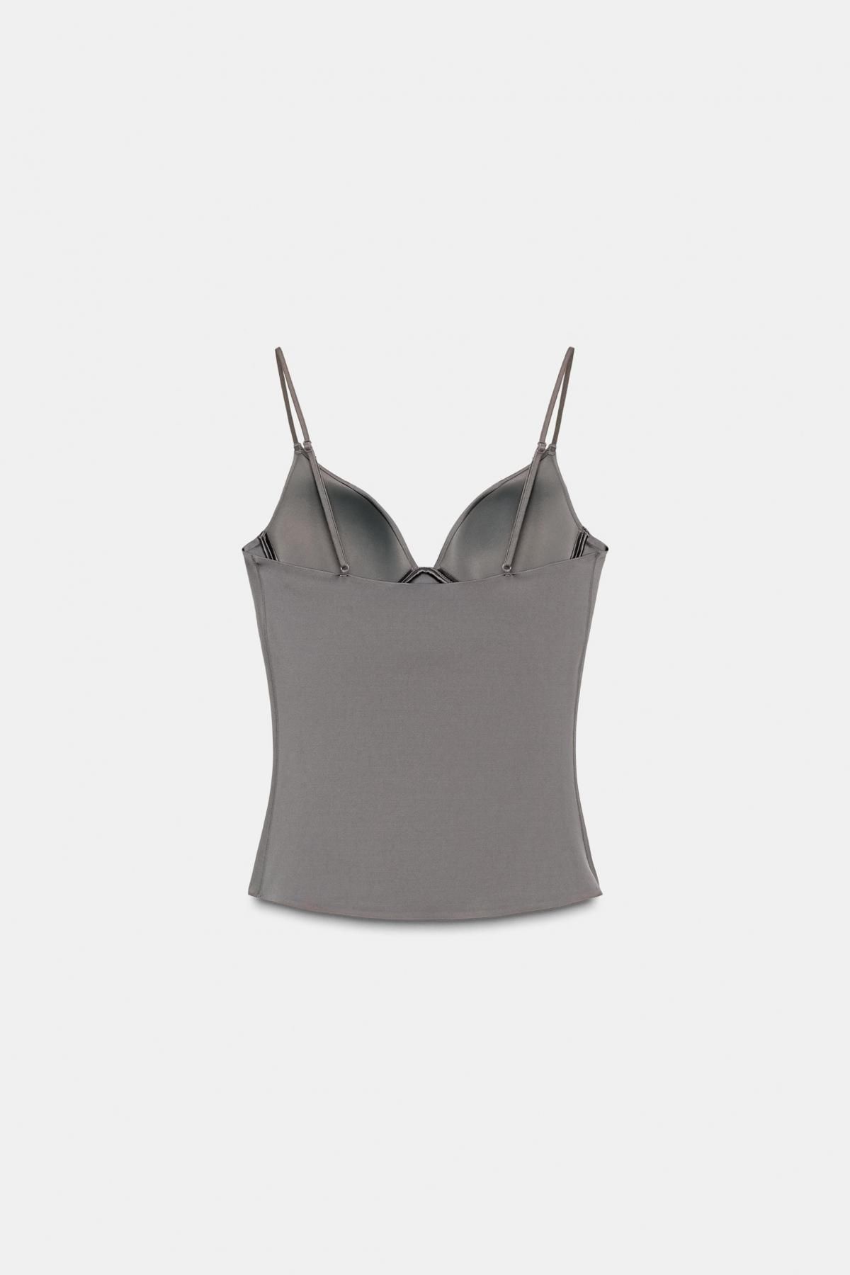 자라 폴리아미드 블렌드 슬림핏 스트랩 탑 1355/457 DARK CHARCOAL GREY - 상세 이미지 5