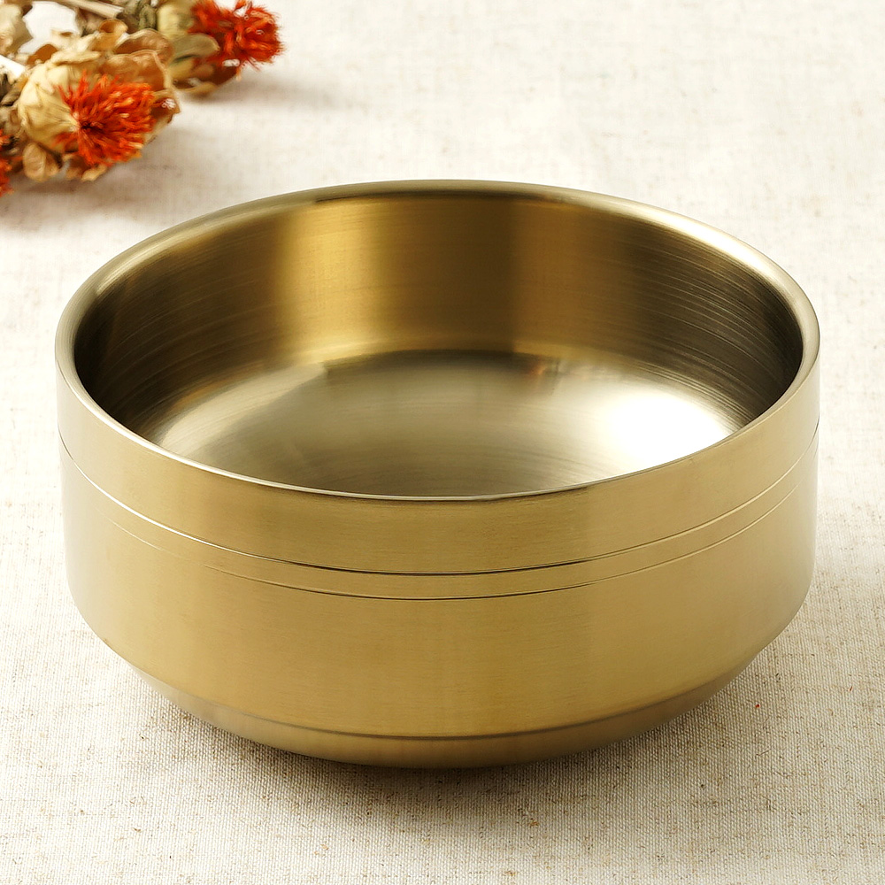 티타늄 이중 스텐 탕 면기 냉면기 갈비탕 국수 비빔밥 냉면 그릇 1개, 16cm, 골드 - 상품 이미지