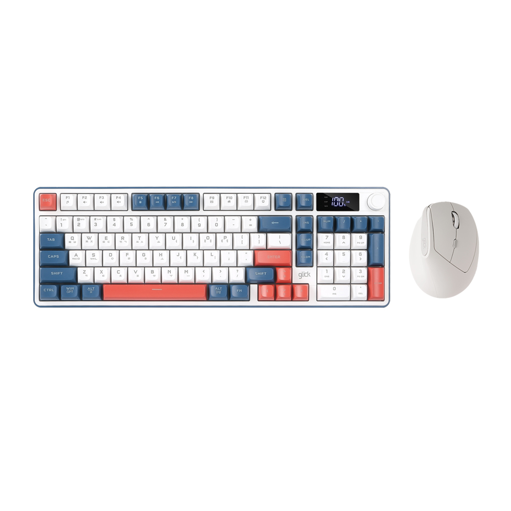 지클릭커 오피스프로 WMK600 사일런스 M RGB 풀윤활 무소음 방수 무선 블루투스 LCD 98 키보드 마우스 세트 Gundam - 상품 이미지
