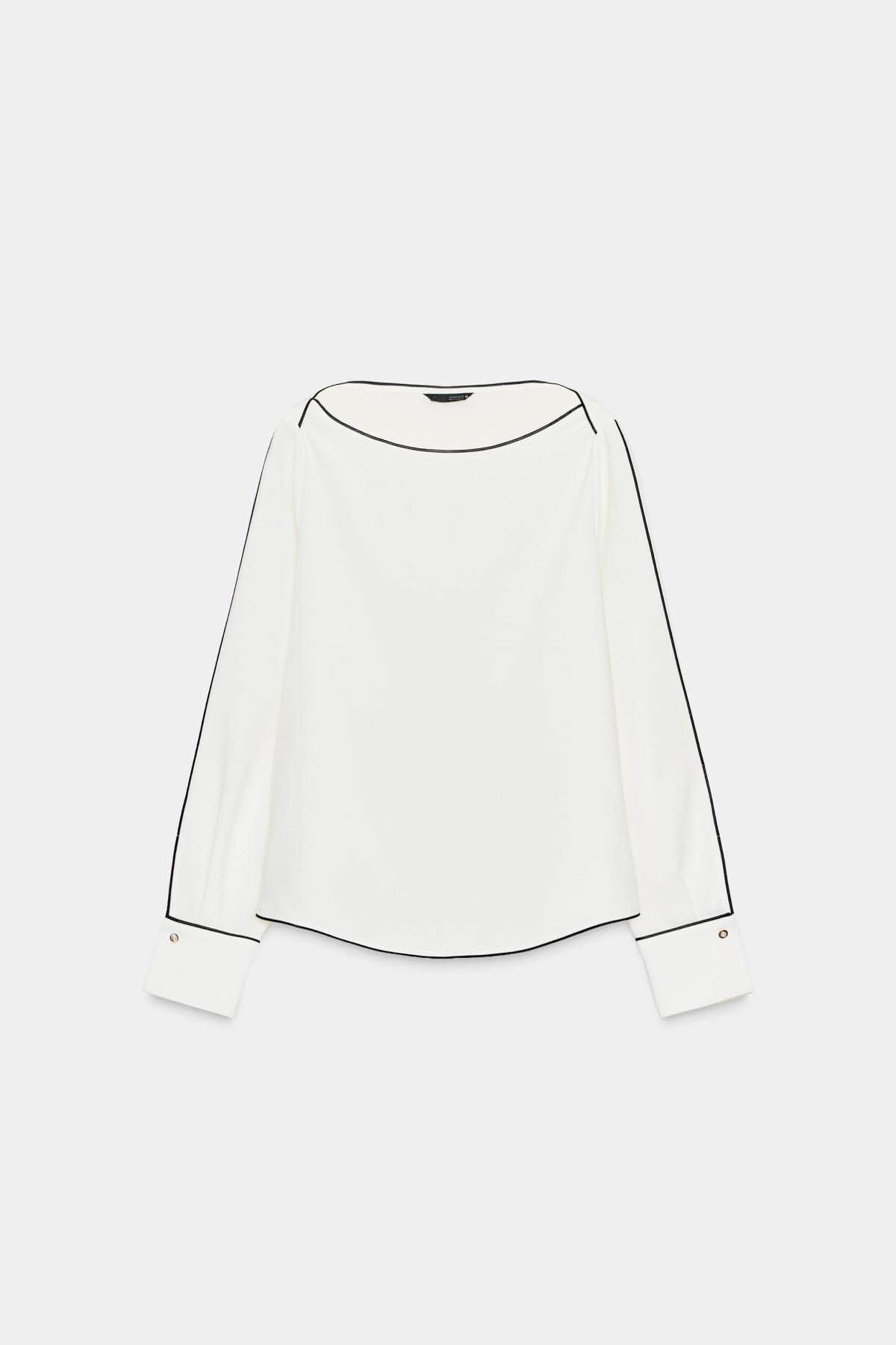 자라 배색 크레이프 파이핑 블라우스 8351/226 BLACK / WHITE - 메인 이미지
