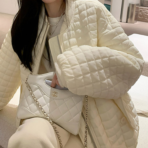 (YY) 심플 여성 경량 패딩 누빔 집업 점퍼 루즈핏 캐주얼 데일리룩 베이직 아우터 - 상세 이미지 2