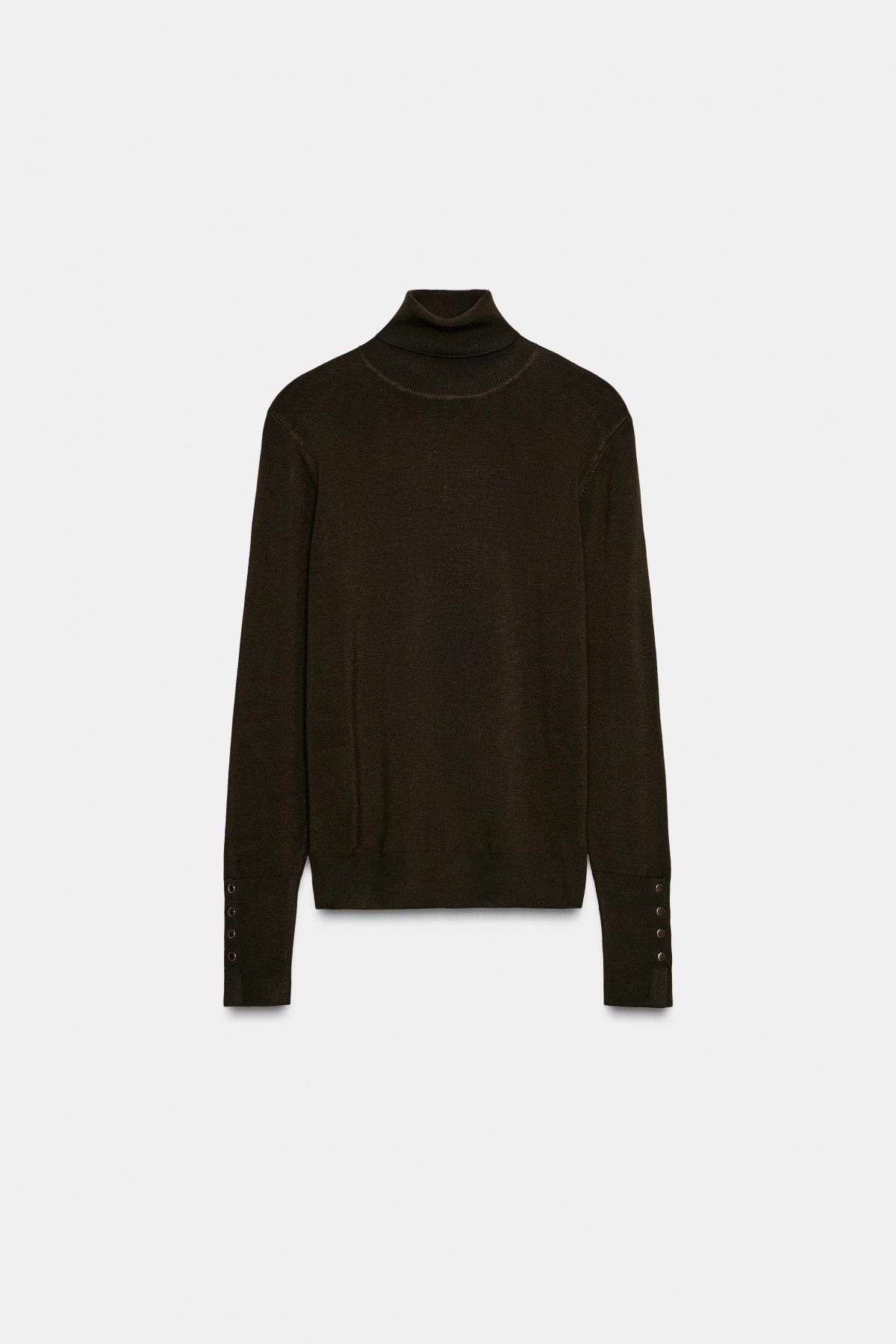 자라 베이직 하이넥 니트 탑 심플 버튼 디테일 8851/181 DARK KHAKI - 상품 이미지