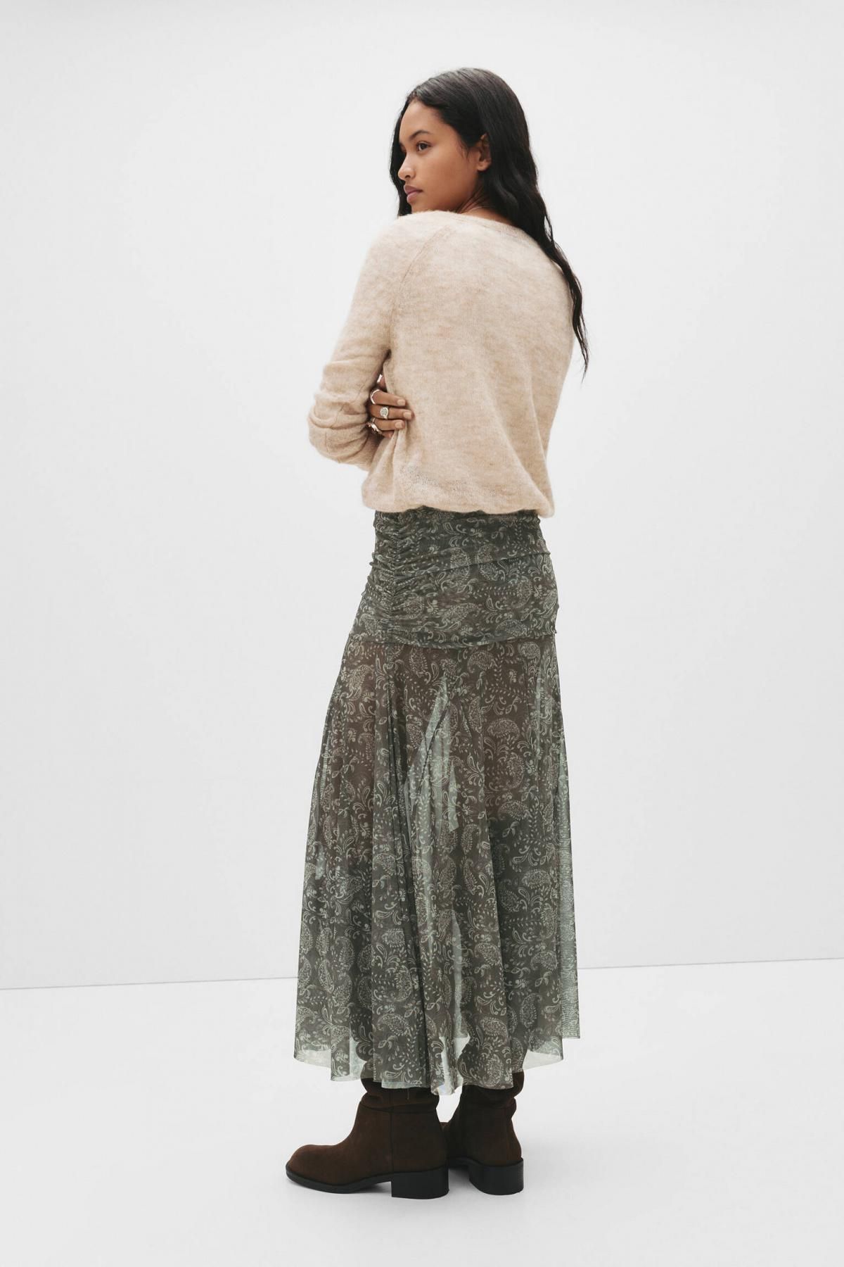 풀앤베어 보헤미안 페이즐리 미디 스커트 7400/351 DARK KHAKI - 상세 이미지 4