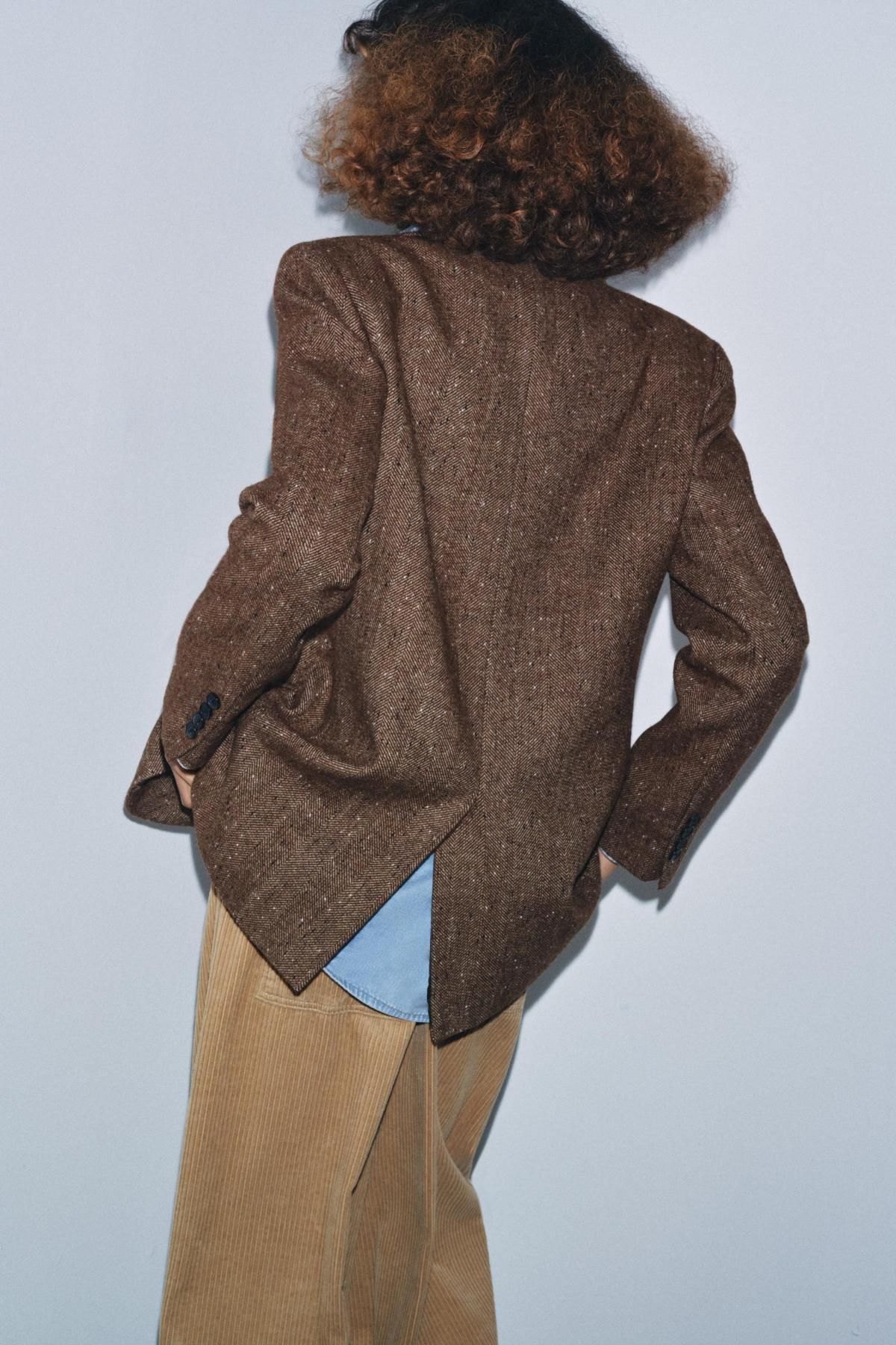 자라 헤링본 울블렌드 테일러드 블레이저 3736/262 LIGHT BROWN - 상세 이미지 4