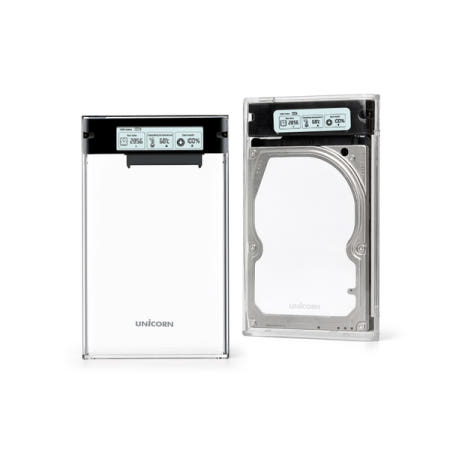 유니콘 USB3.2 스마트 LCD 2.5인치 HDD SSD 투명 외장하드케이스 HSD-L30