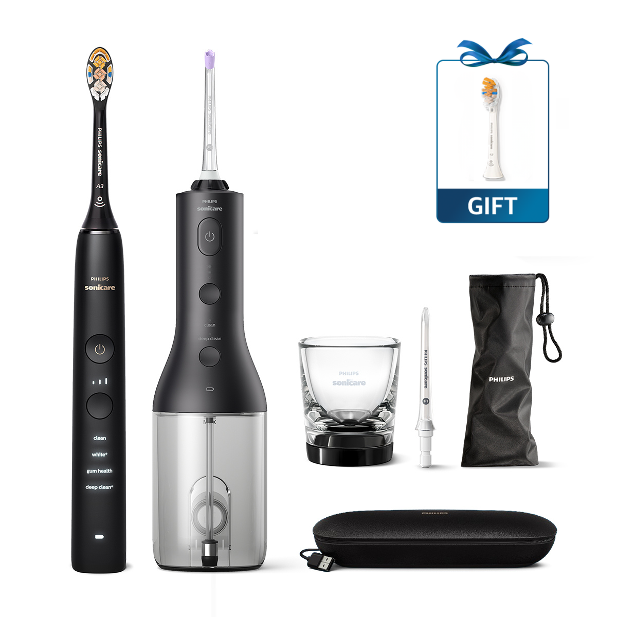 필립스 소닉케어 전동칫솔 구강세정기 세트 다이아몬드클린 9000 블랙/블랙 제품 이미지