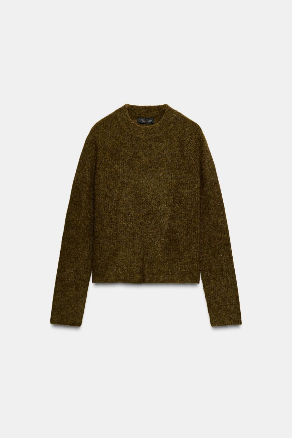 자라 울 알파카 라운드넥 니트 스웨터 3519/100 KHAKI - 상품 이미지