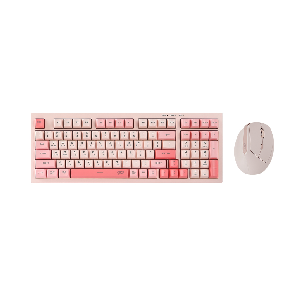 지클릭커 오피스프로 WMK600 사일런스 M RGB 무소음 무선 블루투스 98 키보드 마우스 세트 Pink - 상품 이미지