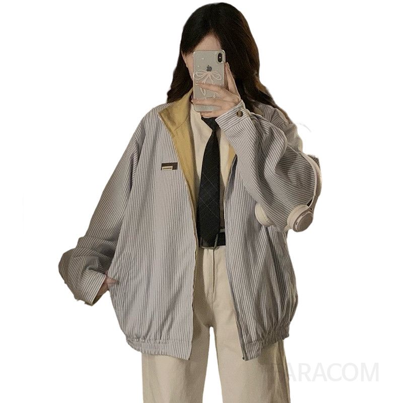여성 양면 리버시블 오버핏 루즈핏 바람막이 숏점퍼 턴업 카라 집업 캐주얼 간절기 아우터 데일리룩 가을 - 상세 이미지 5