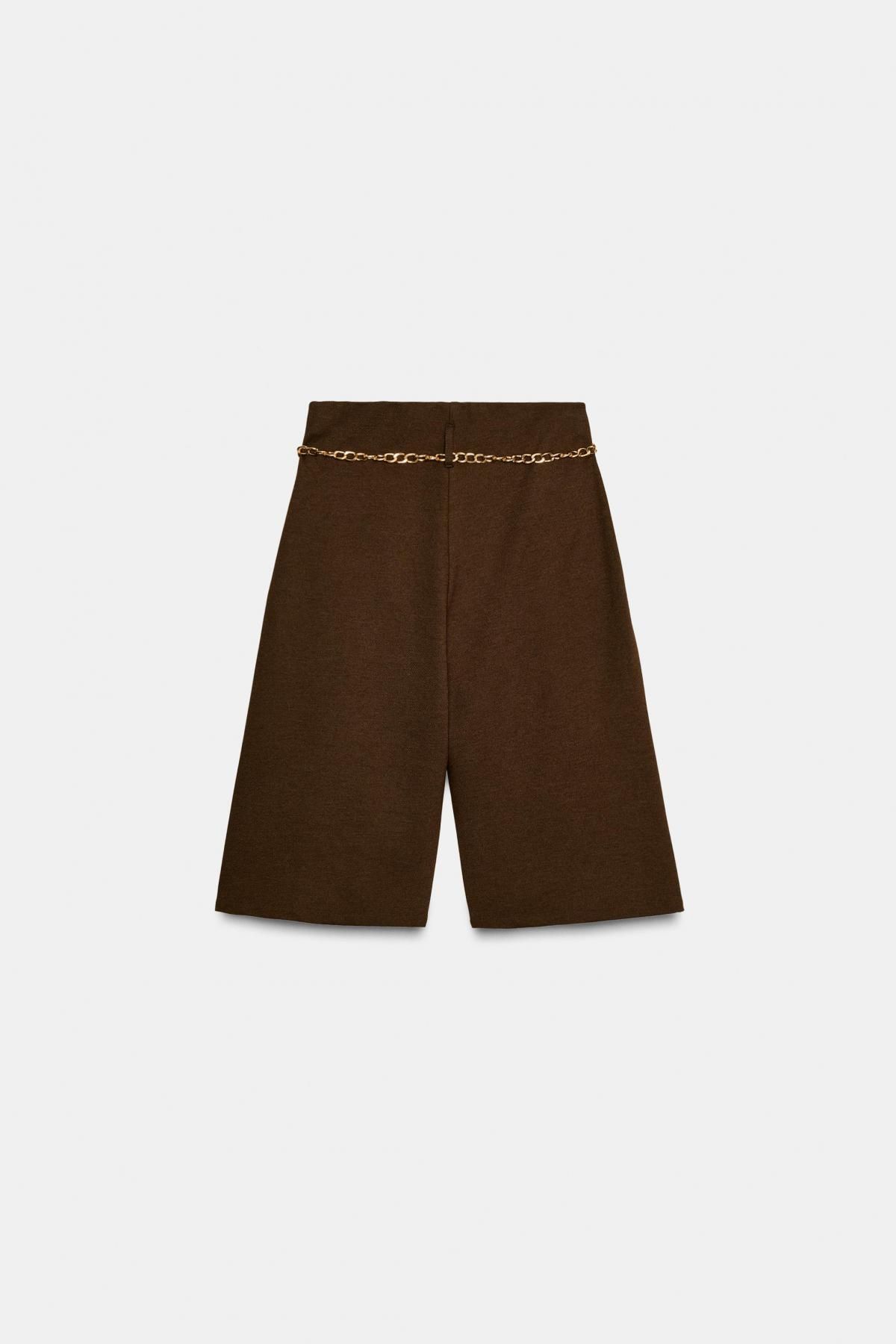 자라 하이웨이스트 벨티드 버뮤다 와이드 쇼츠 1165/411 BROWN - 상세 이미지 5